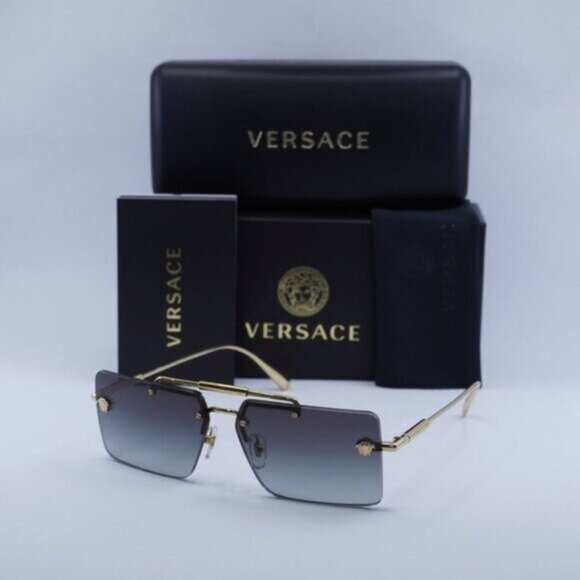 Versace VE2245 10028G Sunglasses Gold Rectangle Frame, Grey Gradient Lenses main image 9